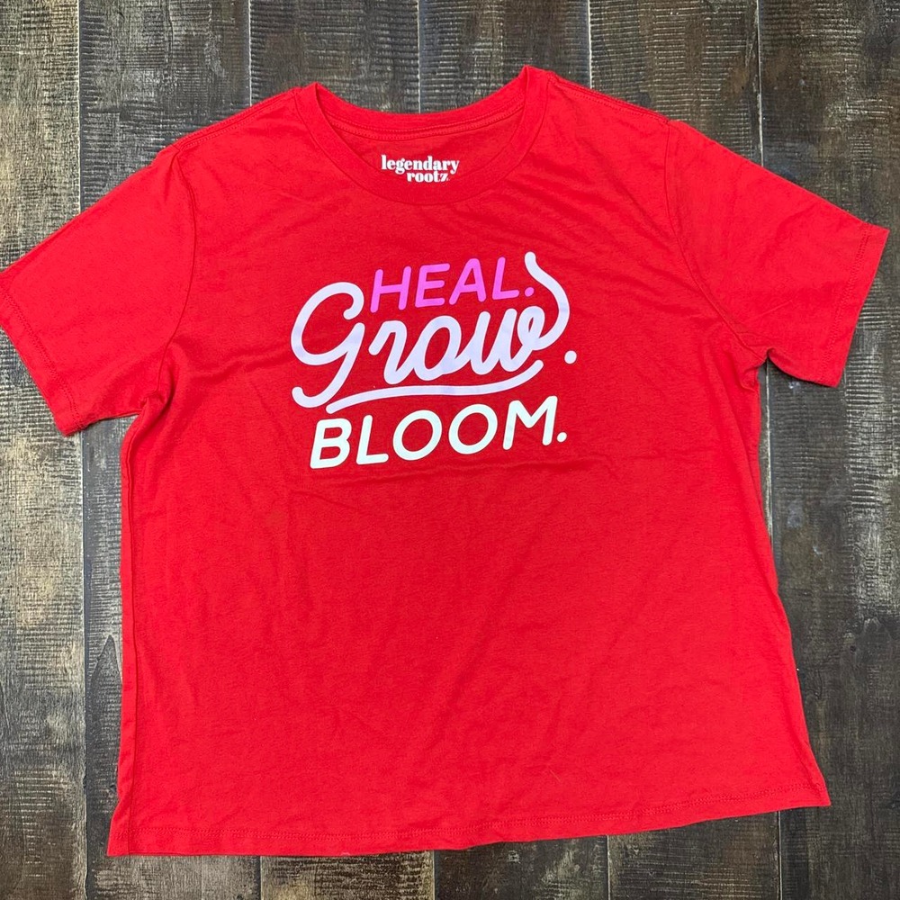 Legendary Rootz Black History Month Women's Red "Heal. Grow. Bloom." Graphic Tee
